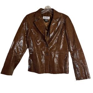 Vintage Bradley‎ Bayou Brown Croc Shiny Leather Blazer Jacket Size Small
